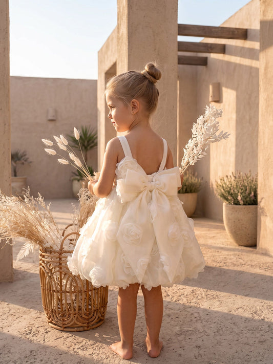 Elegant Ball Gown Square Neck Sleeveless Bow Back Flower Girl Dress