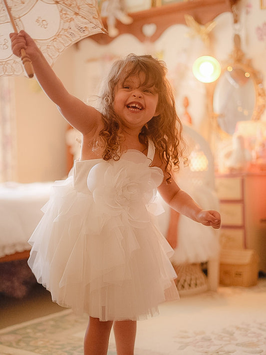 Elegant A-Line Square Neck Sleeveless Bow Back Flower Girl Dress