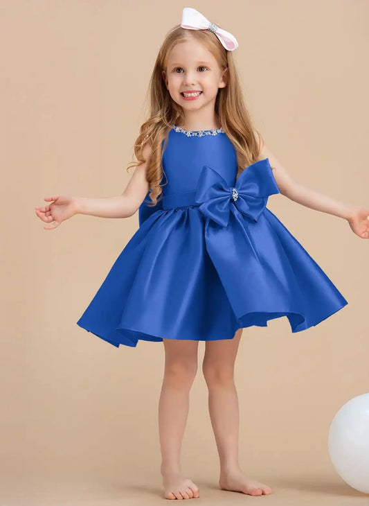 Elegant A?Line Round Neck Sleeveless Zipper?Back Knee?Length Flower Girl Dress