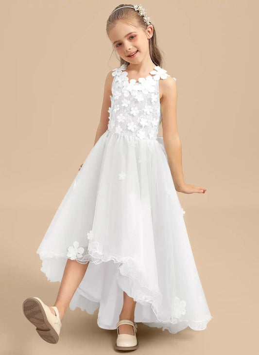 Elegant A-line Spaghetti Strap Open Back Hi-Lo Flower Girl Dress First Communion