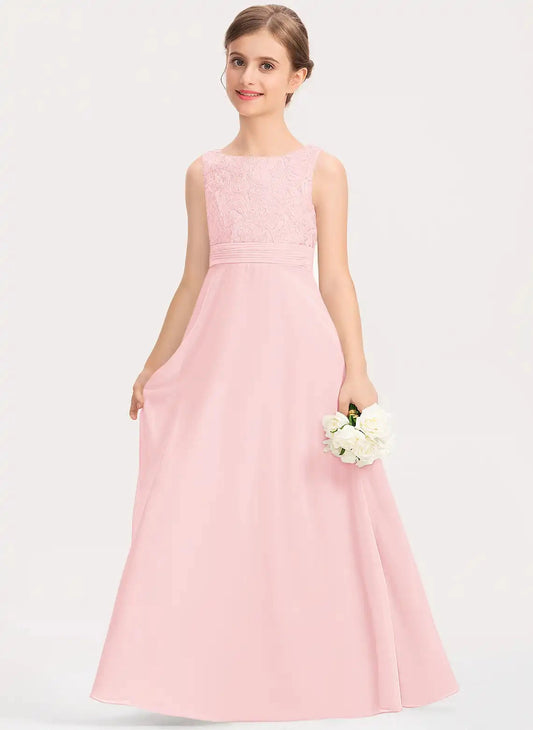 Elegant A?Line Bateau Sleeveless Zipper?Back Floor?Length Junior Bridesmaid Dress
