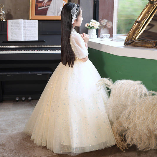 Elegant Ball Gown Sweetheart Puff Sleeve Back Zip Floor Length Flower Girl Dress