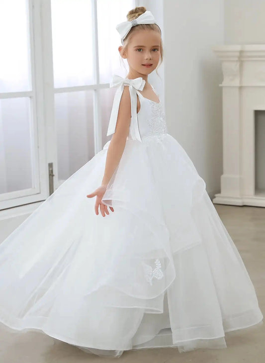 Elegant A?Line V?Neck Sleeveless Zipper?Back Floor?Length First Communion Dress