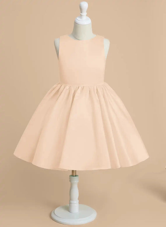 Elegant A Line Round Neck Sleeveless Bow Cutout Back Knee Length Flower Girl Dress