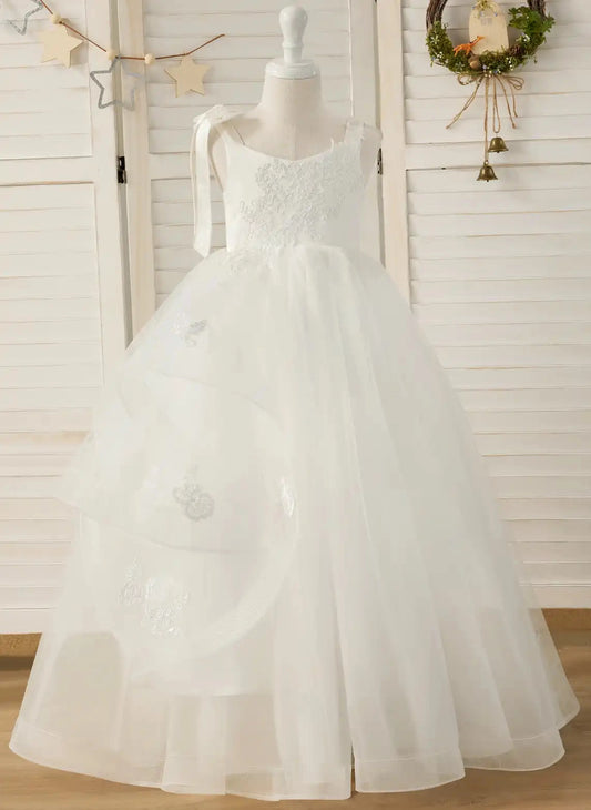 Elegant A?Line V?Neck Sleeveless Zipper?Back Floor?Length First Communion Dress