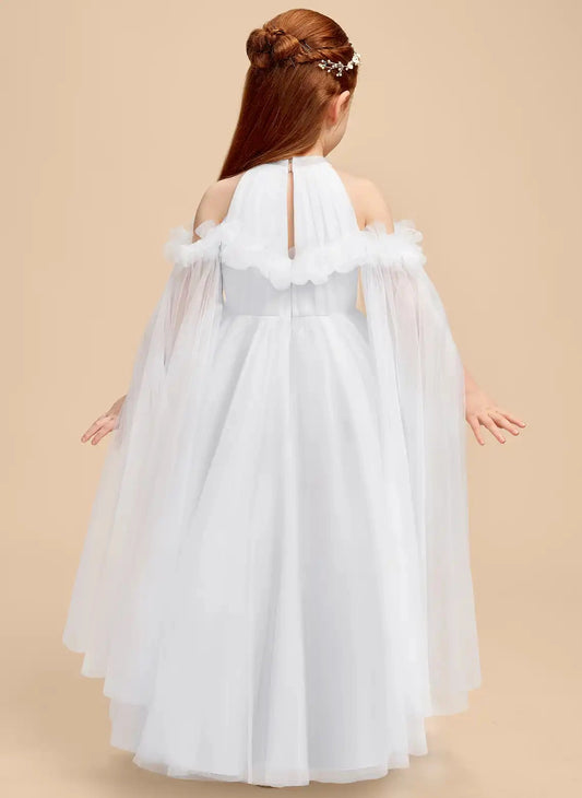 Elegant A?Line Halter Cold?Shoulder Keyhole?Back Floor?Length First Communion Dress