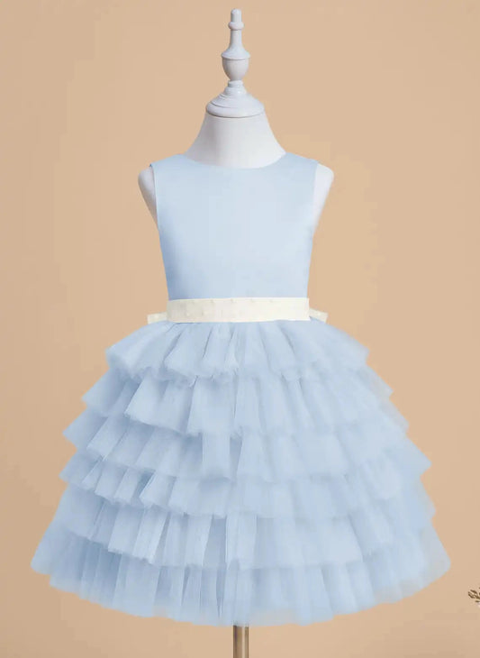Elegant A-Line Jewel Neck Sleeveless V-Back Knee-Length Flower Girl Dress