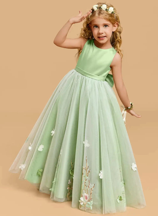 Elegant A?Line Halter Sleeveless Keyhole Back Floor?Length Flower Girl Dress