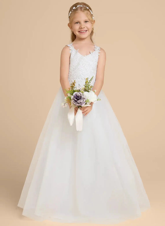 Elegant A-line V-neck Sleeveless U-back Floor-length First Communion Dress
