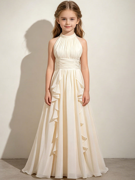 Elegant A Line Halter Sleeveless Fitted Back Floor Length Wedding Dress