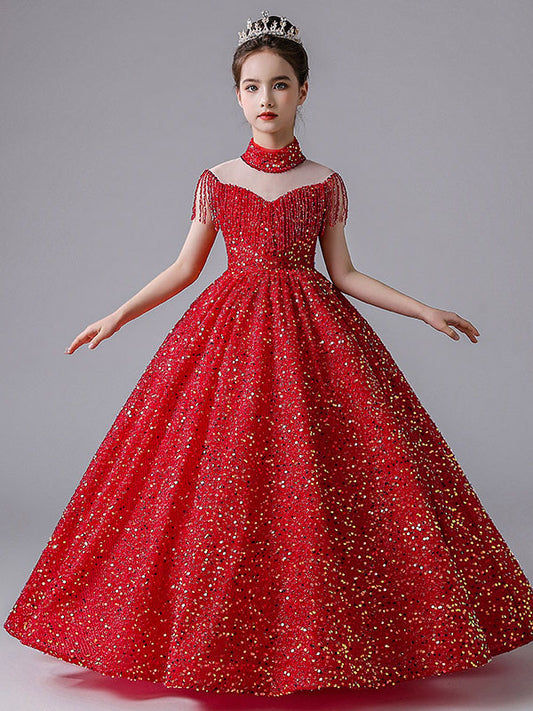 Glamorous Ball Gown High Neck Sleeveless Closed Back Floor Length Pageant Dress