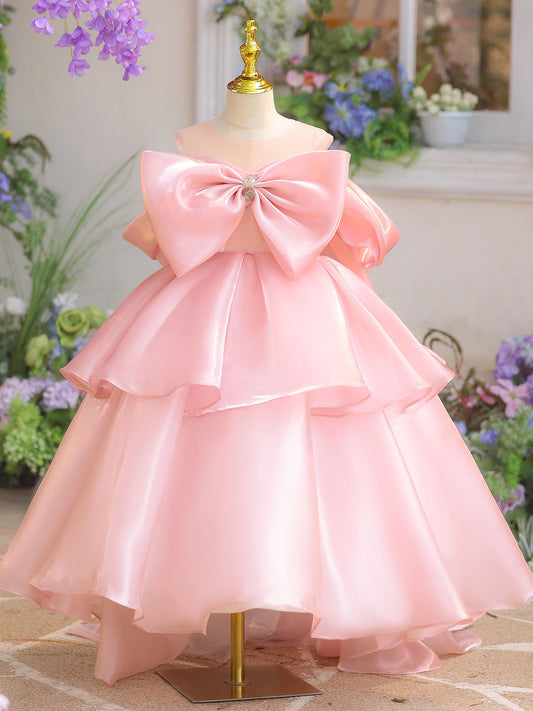 Elegant Ball Gown Illusion Neck Draped Sleeve Lace Up Floor Length Pageant Dress