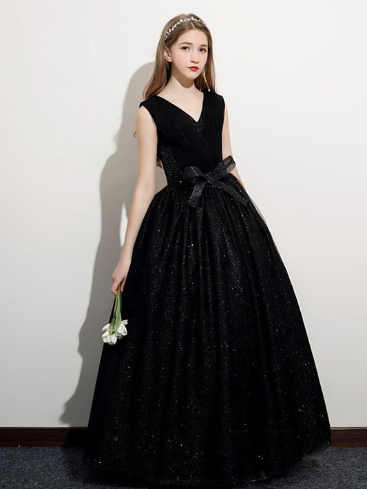 Elegant Ball Gown V Neck Sleeveless Closed Back Floor Length Pageant Dress