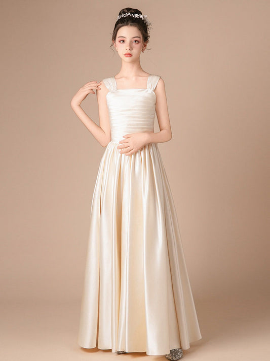 Elegant A Line Square Neck Sleeveless Classic Back Floor Length Wedding Dress