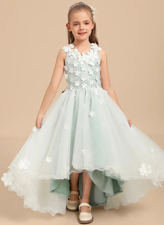 Elegant A-line Spaghetti Strap Open Back Hi-Lo Flower Girl Dress First Communion