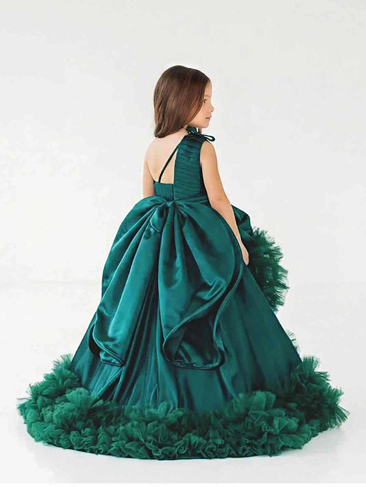 Luxury Ballgown One?Shoulder Sleeveless Open Back High?Low Train Flower Girl Dress