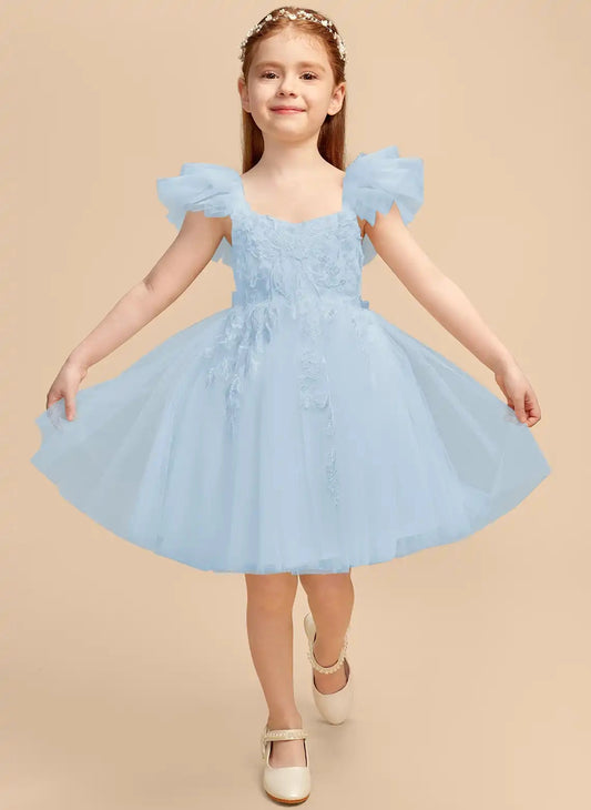 Elegant A?Line Sweetheart Neck Flutter Sleeve Square Back Knee Length Flower Girl Dress