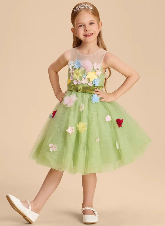 Whimsical A Line Round Neck Sleeveless Bow Back Knee Length Flower Girl Dress