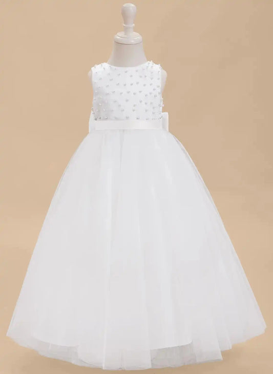 Elegant A Line Round Sleeveless V Back Long First Communion Dress