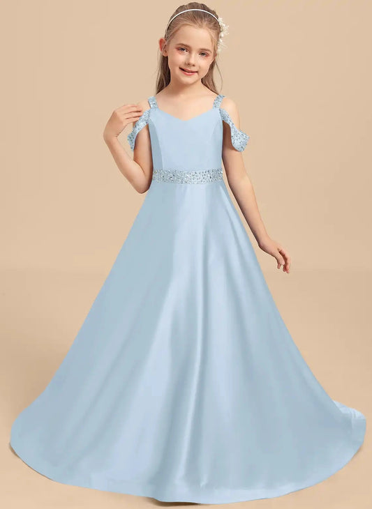 Elegant A Line V Neck Cold Shoulder V Back Floor Length Formal Dress