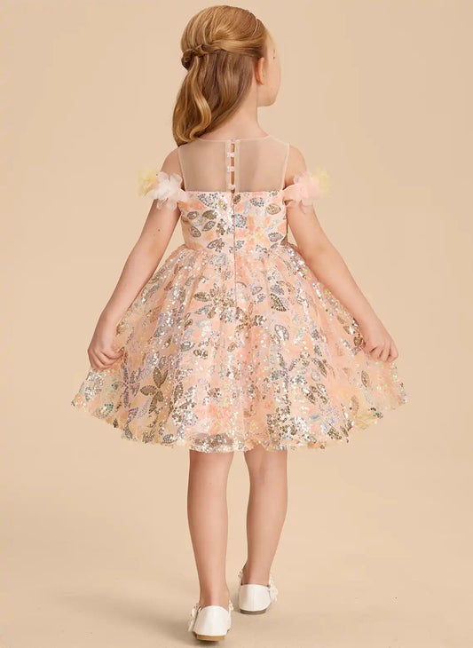 Enchanting A-Line Illusion Neck Sleeveless Button Back Knee-Length Birthday Dress