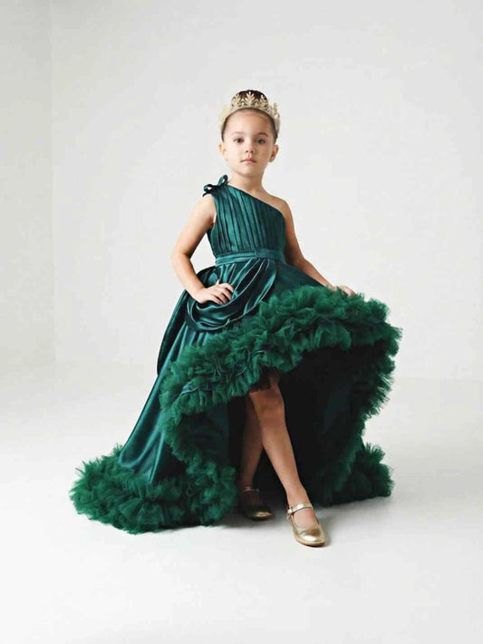 Luxury Ballgown One?Shoulder Sleeveless Open Back High?Low Train Flower Girl Dress