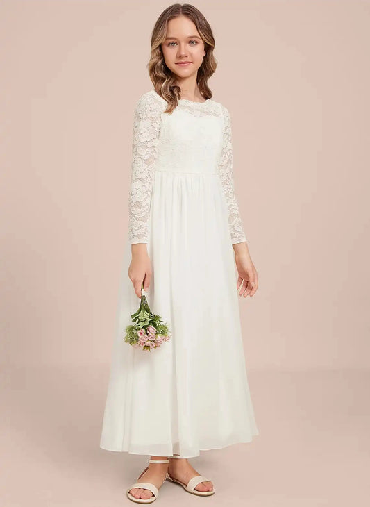 Elegant A?Line Round?Neck Long?Sleeve V?Back Maxi First Communion Dresses