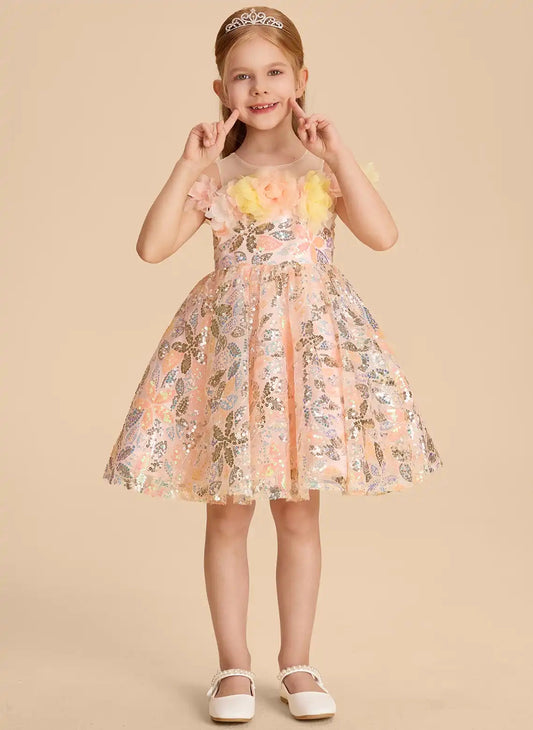 Enchanting A-Line Illusion Neck Sleeveless Button Back Knee-Length Birthday Dress