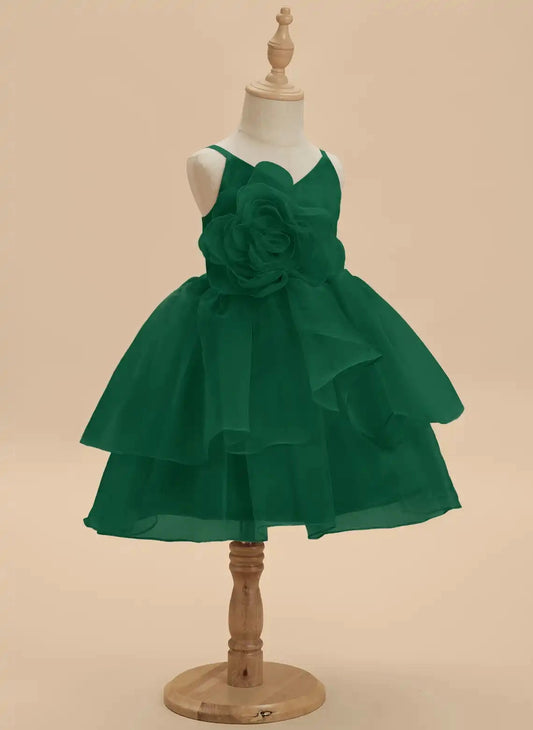 Elegant A-Line V Neck Sleeveless Zipper Back Knee Length Flower Girl Dress