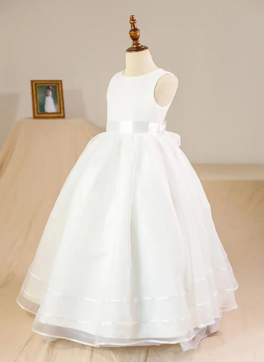 Elegant A?line Round Neck Sleeveless Zipper?back Floor?length First Communion Dress