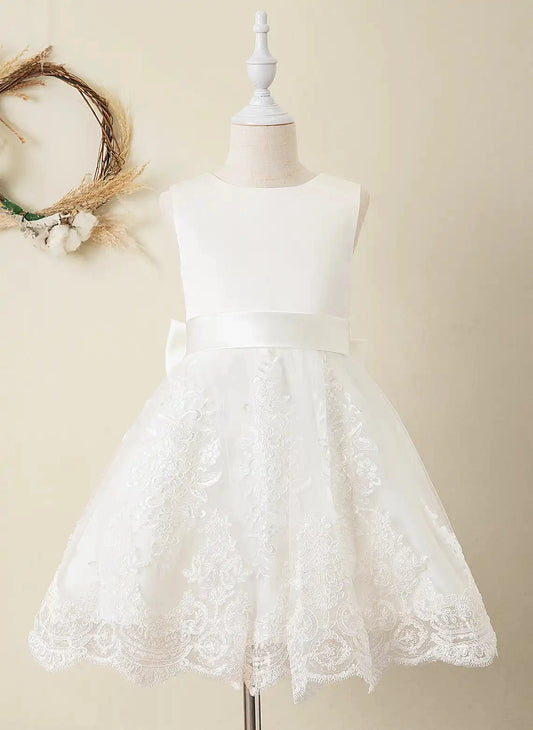 Elegant A-Line Round Neck Sleeveless V Back Knee Length First Communion Dress