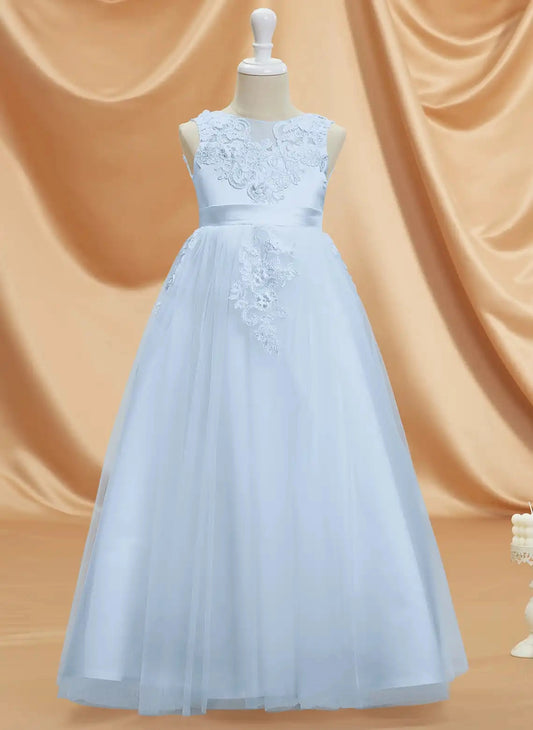 Elegant A?line Jewel Sleeveless V?back Floor?length Flower Girl Dress