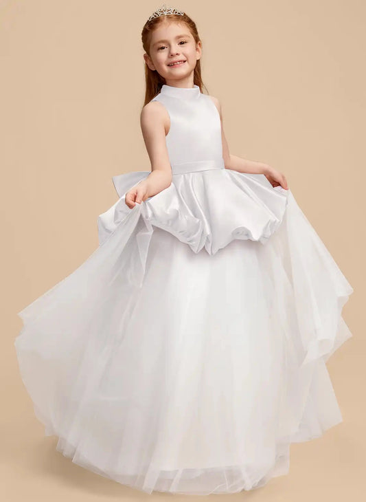 Elegant A?Line High Neck Sleeveless Bow?Back Floor?Length First Communion Dress