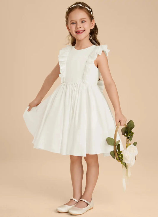 Simple A-Line Round Neck Sleeveless Bow Back Knee-Length First Communion Dress