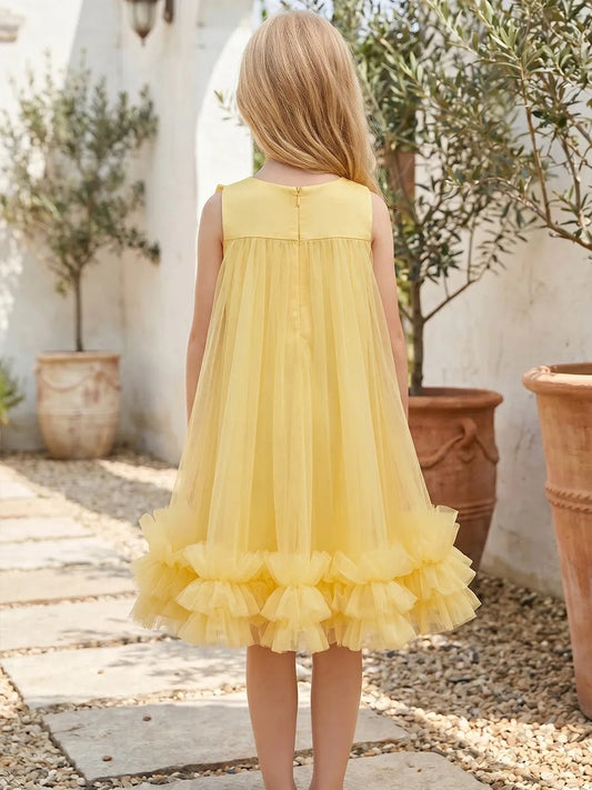 Playful A?Line Round?Neck Sleeveless Zip?Back Knee?Length Summer Flower Girl Dress