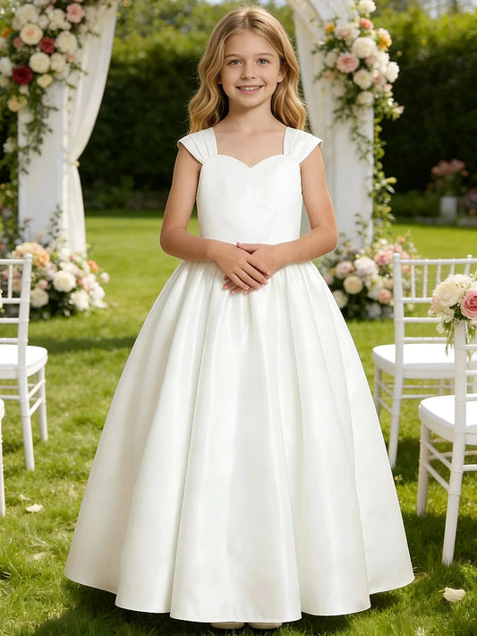 Elegant A-Line Princess Sweetheart Sleeveless Bow Back Floor-Length Flower Girl Dresses
