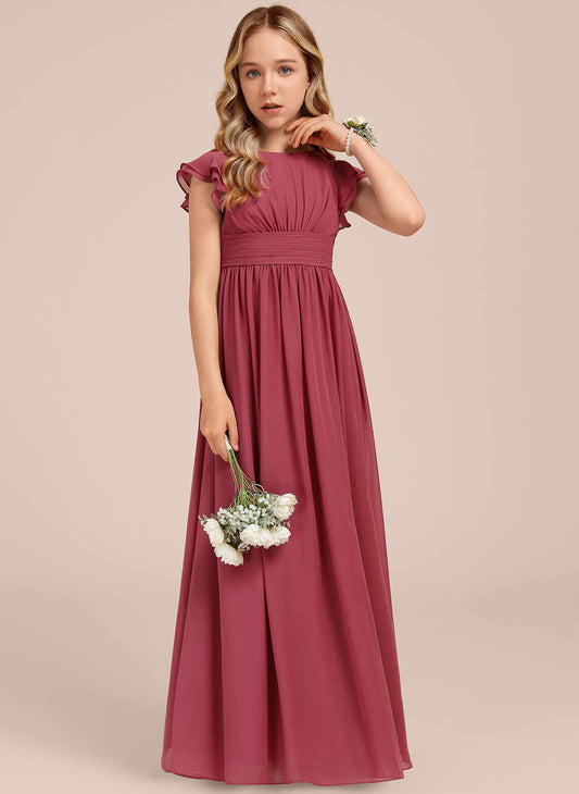 Elegant A-line Boat Neck Flutter Sleeve Bow Back Maxi First Communion Dress