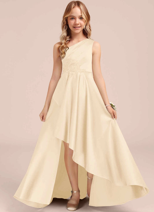 Elegant A-line One Shoulder Sleeveless Zipper Back High Low Junior Bridesmaid Dress