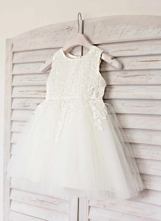 Elegant A?Line Round Neck Sleeveless Zipper?Back Knee?Length Flower Girl Dress