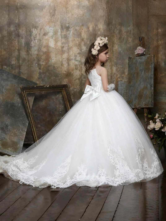 Luxury Ballgown Halter Sleeveless Open Back Train Flower Girl Dress