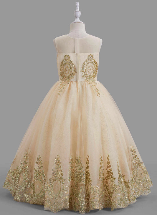 Luxury Ball Gown Illusion Neck Sleeveless Illusion Back Floor?Length Flower Girl Dress