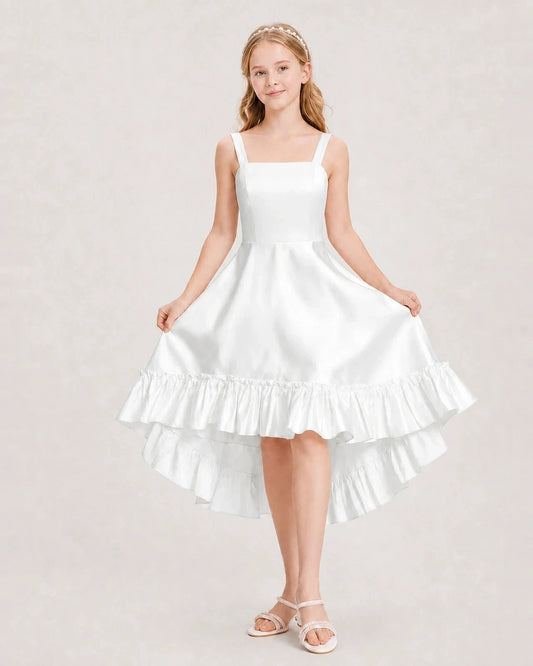 Elegant A Line Square Neck Sleeveless Bow Back High Low Wedding Dress