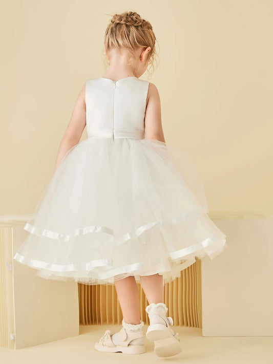 Charming A-Line Round-Neck Sleeveless Zipper-Back Tea-Length Flower Girl Dresses