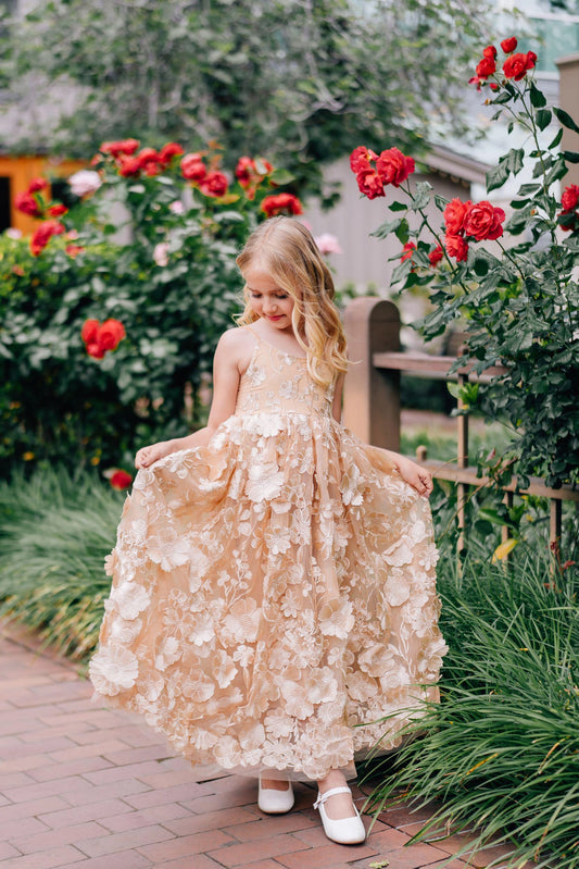Elegant A?Line Spaghetti Strap Sleeveless Open?Back Maxi Flower Girl Dress