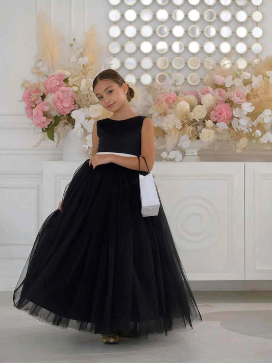 Elegant A?Line Round Neck Sleeveless V?Back Floor?Length Girls Formal Party Dress