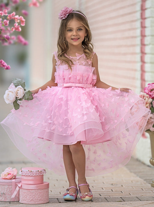 Dreamy A-Line Illusion Neck Sleeveless Bow Back High-Low Flower Girl Dresses
