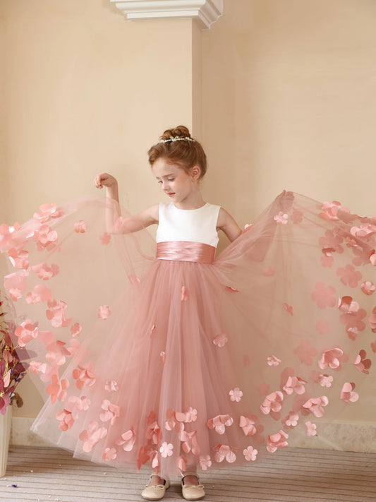 Romantic A?Line Round?Neck Sleeveless V?Back Zipper?Back Floor?Length Flower Girl dress
