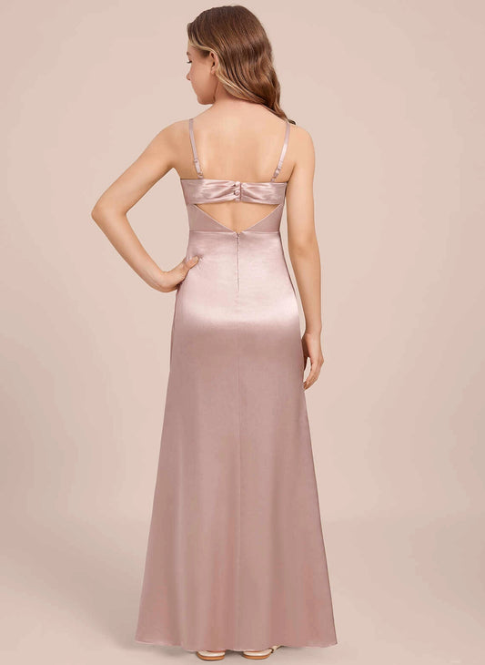 Satin Sheath Square Neck Sleeveless Cutout Back Maxi Junior Bridesmaid Dress