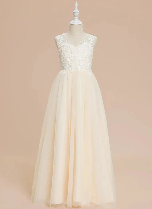 Elegant A Line V Neck Sleeveless Illusion Back Floor Length Wedding Dress