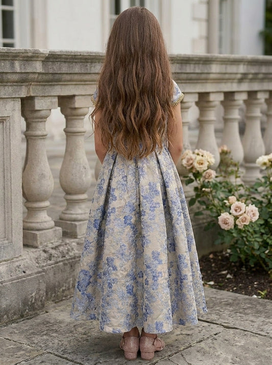 Elegant A Line Round Neck Cap Sleeve Ankle Length Junior Bridesmaid Dress